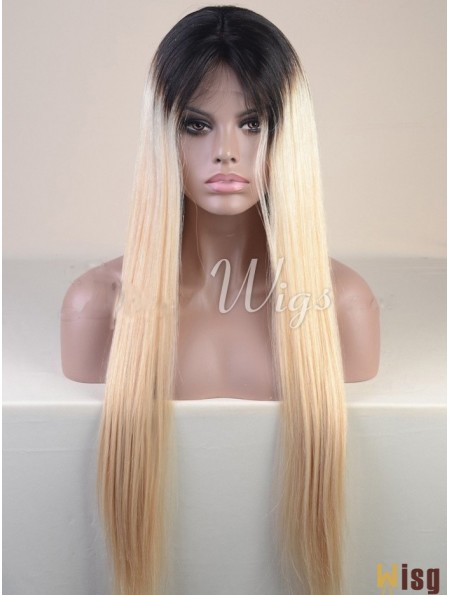 Long Ombre/2 Tone Straight Without Bangs Cheapest African American Wigs