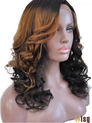 Shoulder Length Ombre/2 Tone Curly Without Bangs Style African American Wigs