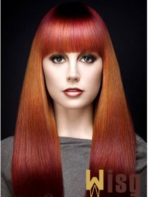 Popular Ombre/2 Tone Long Straight With Bangs 18 inch Human Lace Wigs