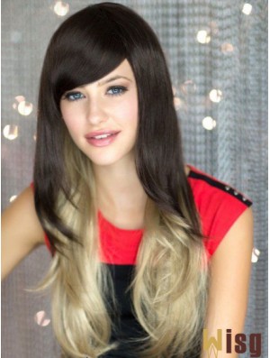 Good Ombre/2 Tone Long Wavy Without Bangs 22 inch Human Lace Wigs