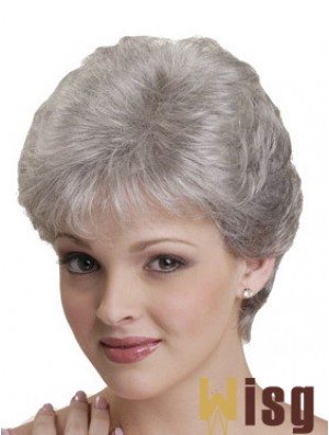 Short Grey Wigs With Synthetic Capless Straight Style