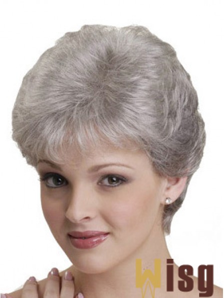 Short Grey Wigs With Synthetic Capless Straight Style