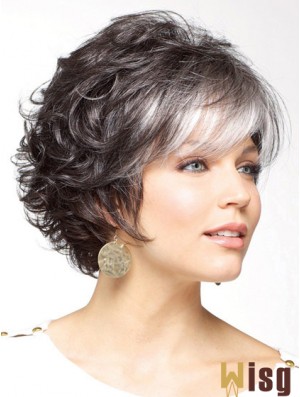 Classic Cut Wig Grey Cut Short Length Curly Style With Capless