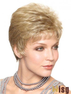 Blonde Cropped Straight Capless Boycuts 6inch Trendy Synthetic Wigs For Elderly Lady