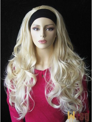 Long Wavy Blonde Natural Synthetic Half Wigs