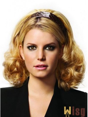 Shoulder Length Curly Blonde Popular Synthetic Half Wigs