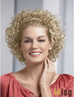 Chin Length Curly Blonde Fashionable Synthetic Half Wigs