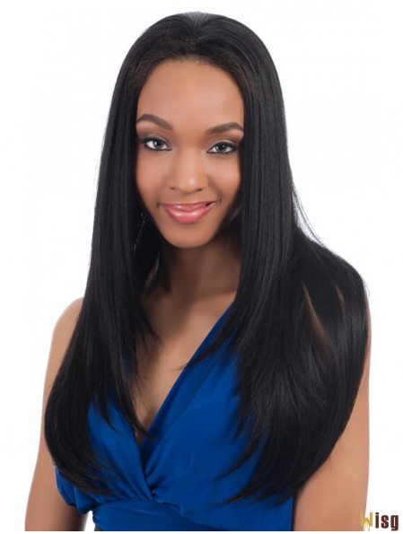 Straight Indian Remy Hair Black Long Convenient 3/4 Wigs