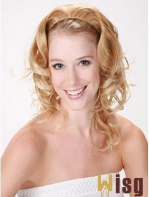 Shoulder Length Curly Blonde Style Synthetic Half Wigs