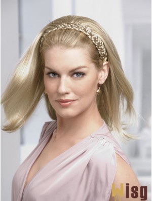 Shoulder Length Straight Blonde Ideal Synthetic Half Wigs