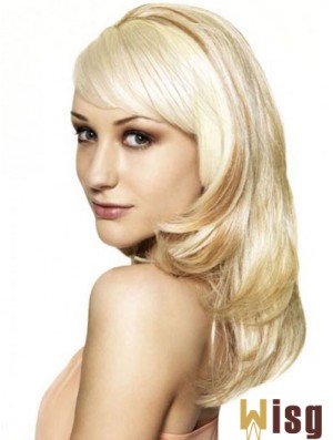 Blonde 16 inch Wavy Capless Synthetic Long 3/4 Wigs Cheap