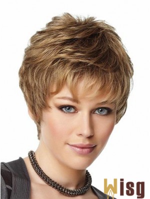 Blonde Wigs Boycuts Cropped Length Capless Synthetic Wavy Style