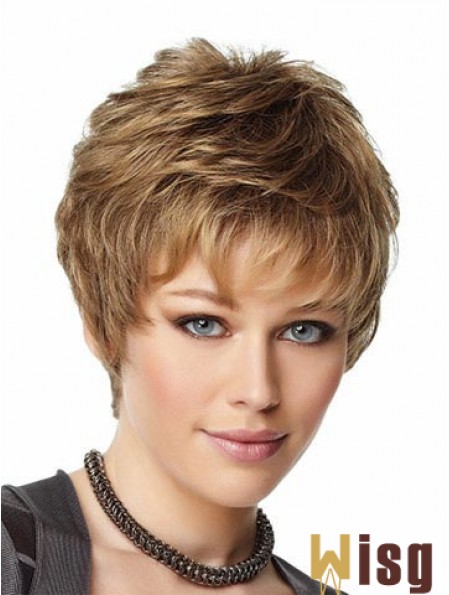 Blonde Wigs Boycuts Cropped Length Capless Synthetic Wavy Style