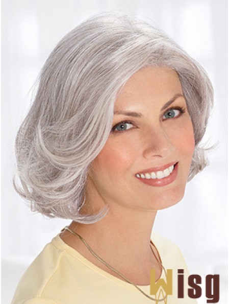 Grey Short Wig Remy Human Wavy Style Chin Length With Capless