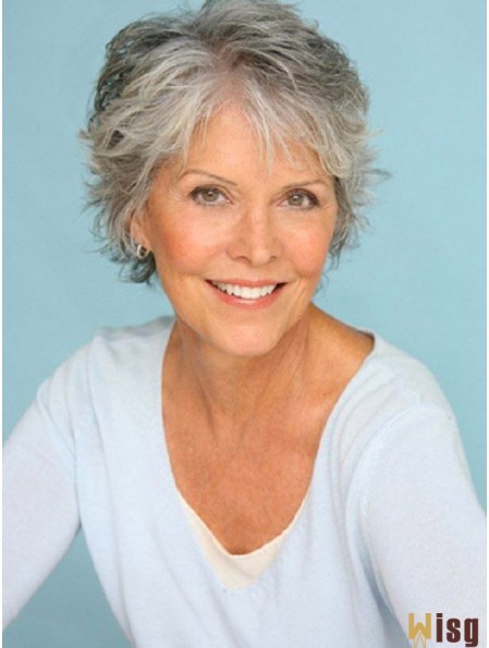 Short Grey Human Hair Wigs Short Length Straight Style Grey Cut