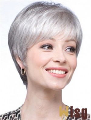 Short Wigs UK Straight Style With Capless Grey Cut