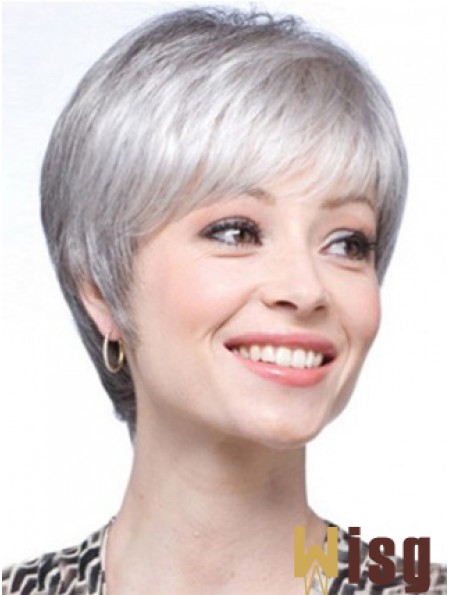 Short Wigs UK Straight Style With Capless Grey Cut