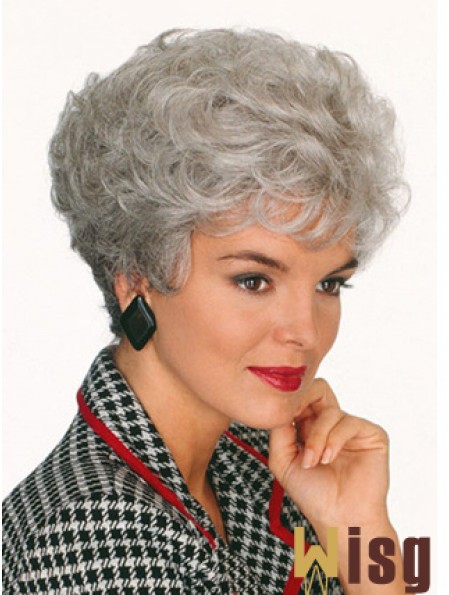 Professional Wigs With Capless Curly Style Short Length Grey Cut