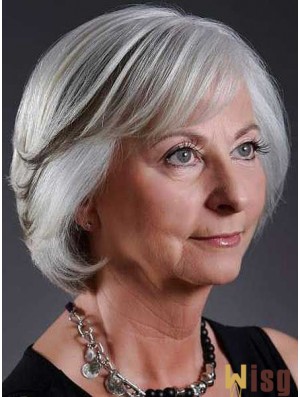 Fashion Wigs Grey Cut Straight Style Chin Length With Capless