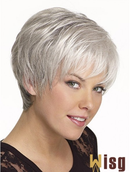 Synthetic Cropped Straight Capless Elderly Lady Wigs