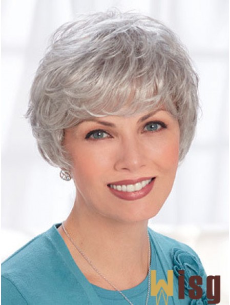 Lace Front Wigs Human Hair Short Length Wavy Style Grey Cut