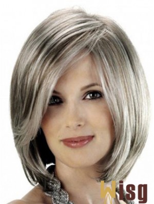 Straight Lace Front 12 inch Stylish Chin Length Grey Wigs