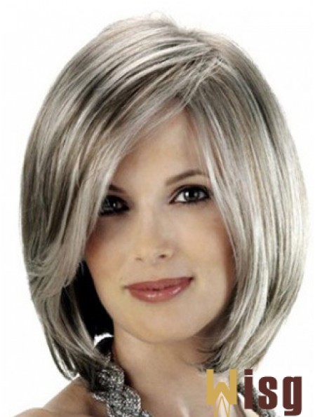 Straight Lace Front 12 inch Stylish Chin Length Grey Wigs