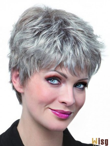 Synthetic Cropped Straight Capless Elderly Lady Wigs