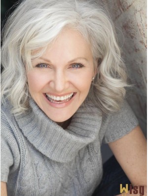 Grey Wigs Chin Length With Capless Wavy Style