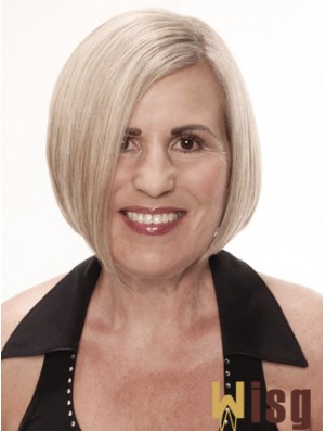 Remy Human Grey Short Straight Monofilament Platinum Blonde Wigs