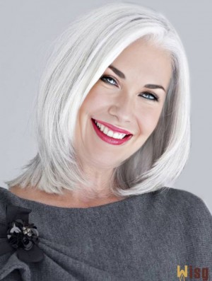 Straight Lace Front 14 inch Top Chin Length Grey Wigs