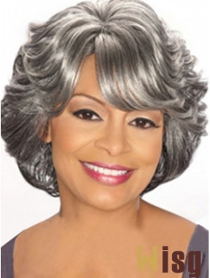 Capless Chin Length Grey Wavy Cheap Synthetic Wigs