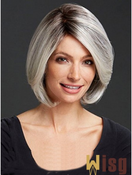 Straight Capless 12 inch Cheap Chin Length Grey Wigs