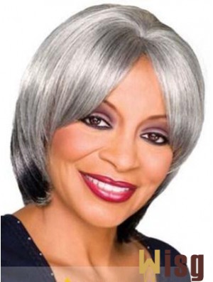 Straight Capless 10 inch Sassy Chin Length Grey Wigs