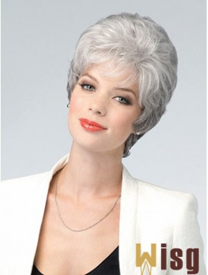 Lace Front Wig Grey Cut Wavy Style Short Length With Remy