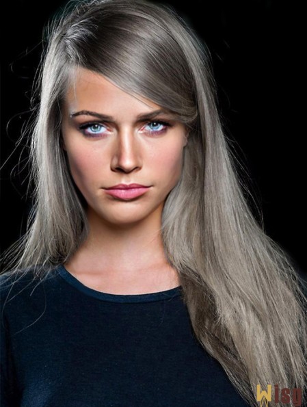 Fashion Long Straight 20 inch Synthetic Grey Wigs