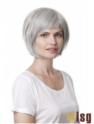 Synthetic Soft Chin Length Straight Grey Wigs