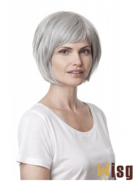 Synthetic Soft Chin Length Straight Grey Wigs