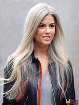 Natural Long Straight 18 inch Synthetic Grey Wigs