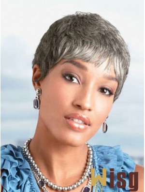 Ladies Grey Wigs Chin Length Straight Style Grey Cut