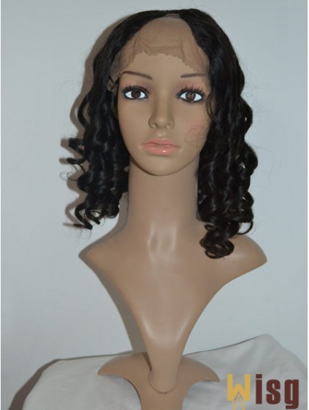 14 inch Lace Front Curly Black No-Fuss U Part Wigs