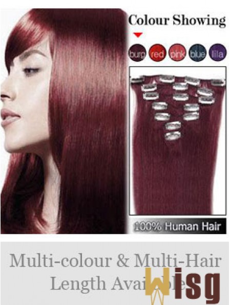 Sleek Red Straight Remy Human Hair Clip In Hair Extensions