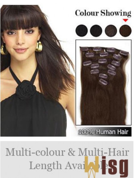 Flexibility Brown Straight Remy Human Hair Clip In Hair Extensions