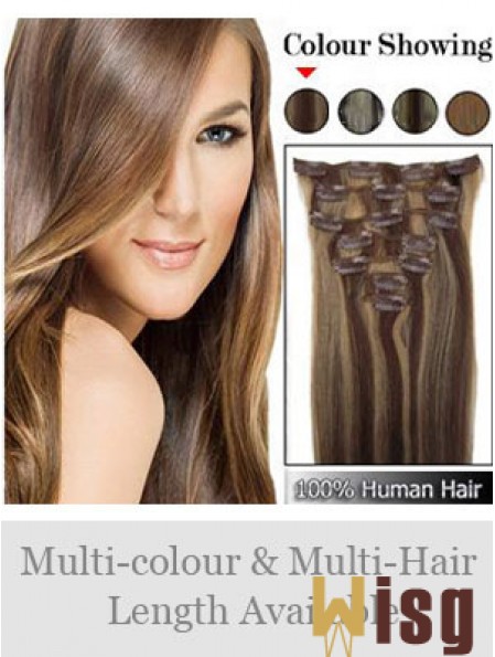 Beautiful Brown Straight Remy Human Hair Clip In Hair Extensions