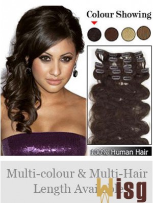 Modern Brown Wavy Remy Human Hair Clip In Hair Extensions