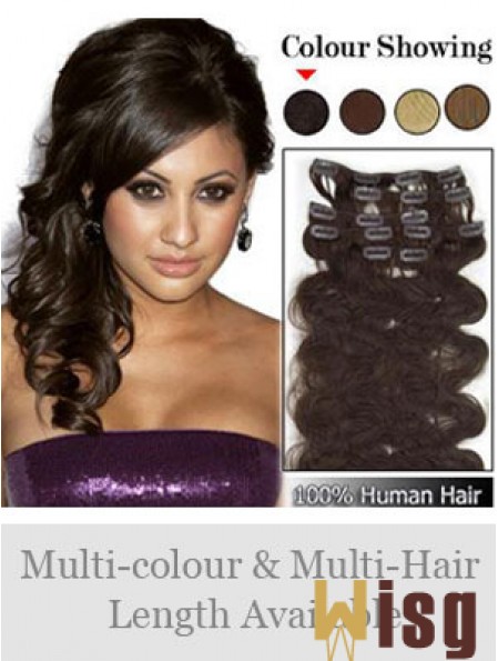 Modern Brown Wavy Remy Human Hair Clip In Hair Extensions