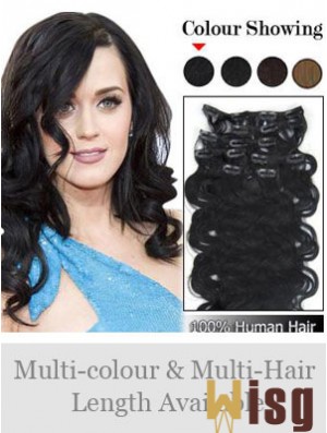 Online Black Wavy Remy Human Hair Clip In Hair Extensions