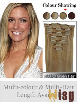 Durable Blonde Straight Remy Human Hair Clip In Hair Extensions