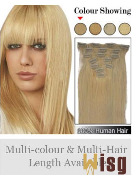 Trendy Blonde Straight Remy Human Hair Clip In Hair Extensions