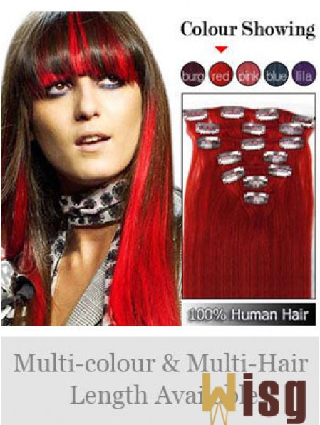 Top Red Straight Remy Human Hair Clip In Hair Extensions